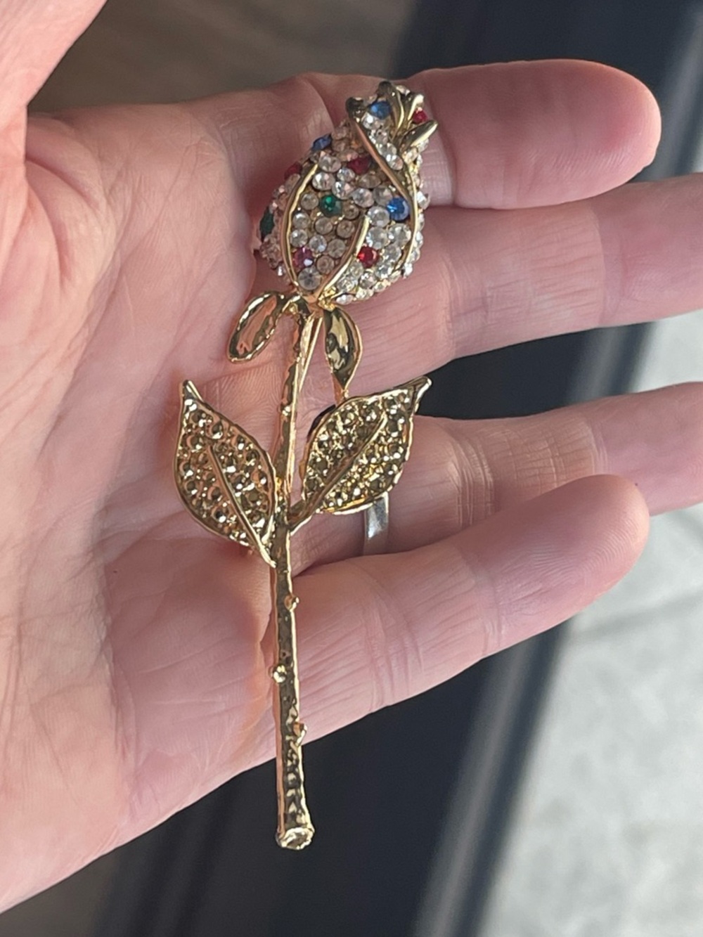 Gold-Tone Multicolor Crystal Rose Brooch - Women Jewelry